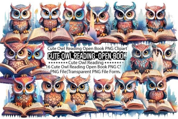Cute Owl Reading Open Book Sublimation